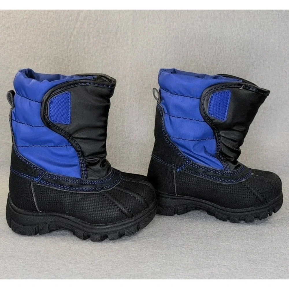 Childrens Place Kids‎ Snow Boots Size 7 Blue Black Winter Warm Pull On Toddler